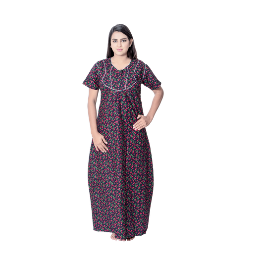 Aishwarya's Modern & New Regular Fit Cotton Printed Nighties - All Over Printed Stylish Nightwear for Stylish Women | Side Mobile Pocket | Beautiful Nighties for Stylish Women's | Colourful Printed Cotton Nighties - A002