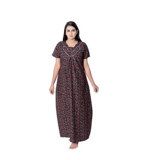 Aishwarya's Modern & New Regular Fit Cotton Printed Nighties - All Over Printed Stylish Nightwear for Stylish Women | Side Mobile Pocket | Beautiful Nighties for Stylish Women's | Colourful Printed Cotton Nighties - A004