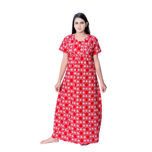 Aishwarya's Modern & New Regular Fit Cotton Printed Nighties - All Over Printed Stylish Nightwear for Stylish Women | Side Mobile Pocket | Beautiful Nighties for Stylish Women's | Colourful Printed Cotton Nighties - A006