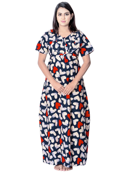 Aishwarya's Modern & New Regular Fit Cotton Printed Nighties - All Over Printed Stylish Nightwear for Stylish Women | Side Mobile Pocket | Beautiful Nighties for Stylish Women's | Colourful Printed Cotton Nighties - A014