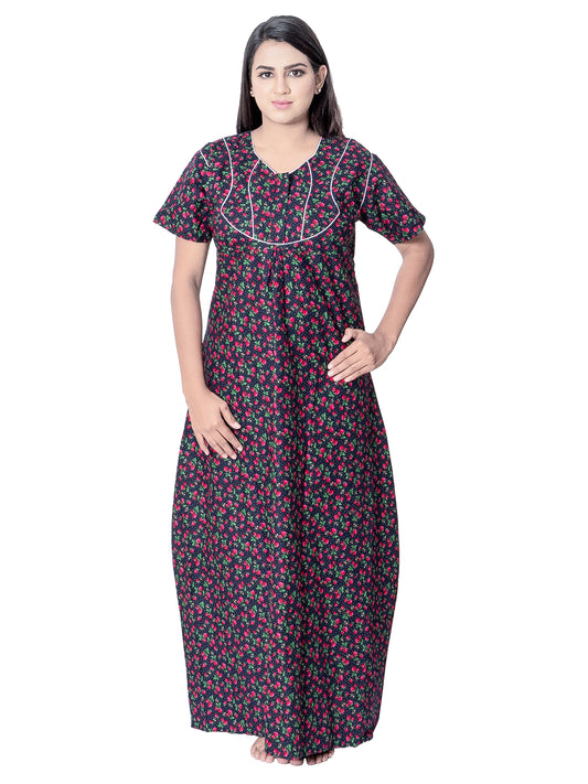 Aishwarya's Modern & New Regular Fit Cotton Printed Nighties - All Over Printed Stylish Nightwear for Stylish Women | Side Mobile Pocket | Beautiful Nighties for Stylish Women's | Colourful Printed Cotton Nighties - A016