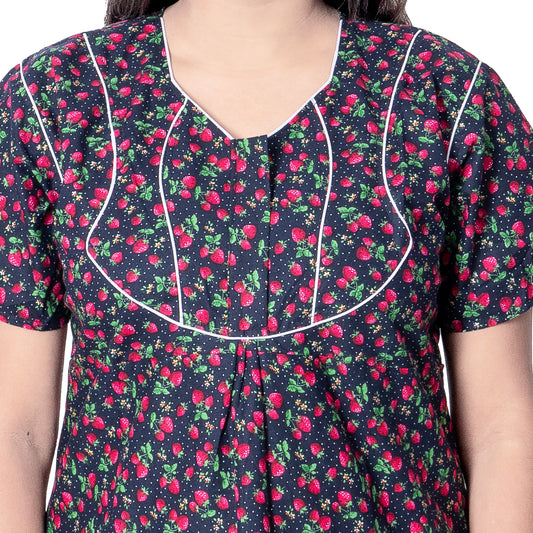 Aishwarya's Modern & New Regular Fit Cotton Printed Nighties - All Over Printed Stylish Nightwear for Stylish Women | Side Mobile Pocket | Beautiful Nighties for Stylish Women's | Colourful Printed Cotton Nighties - A016