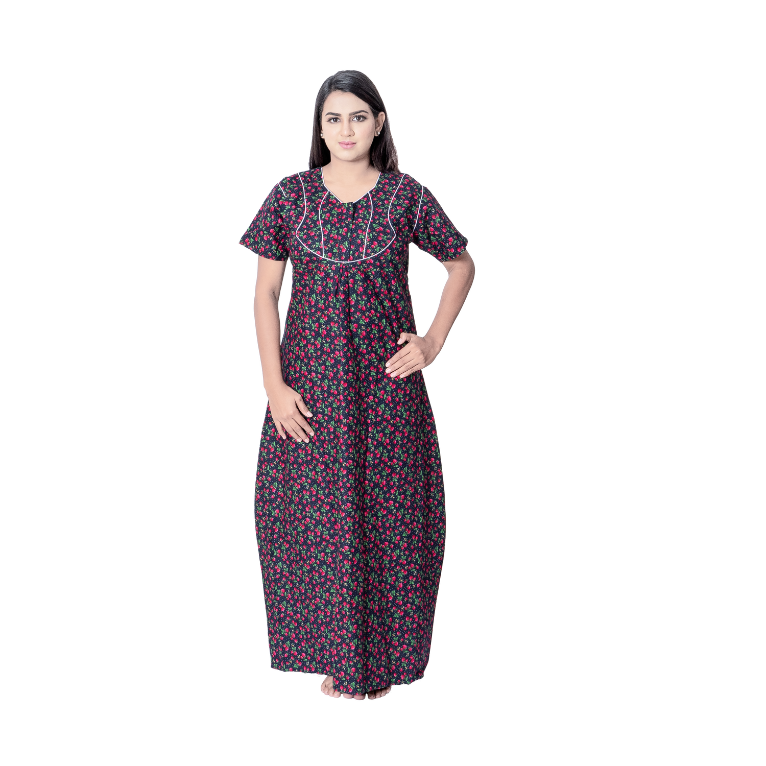 Aishwarya's Modern & New Regular Fit Cotton Printed Nighties - All Over Printed Stylish Nightwear for Stylish Women | Side Mobile Pocket | Beautiful Nighties for Stylish Women's | Colourful Printed Cotton Nighties - A002