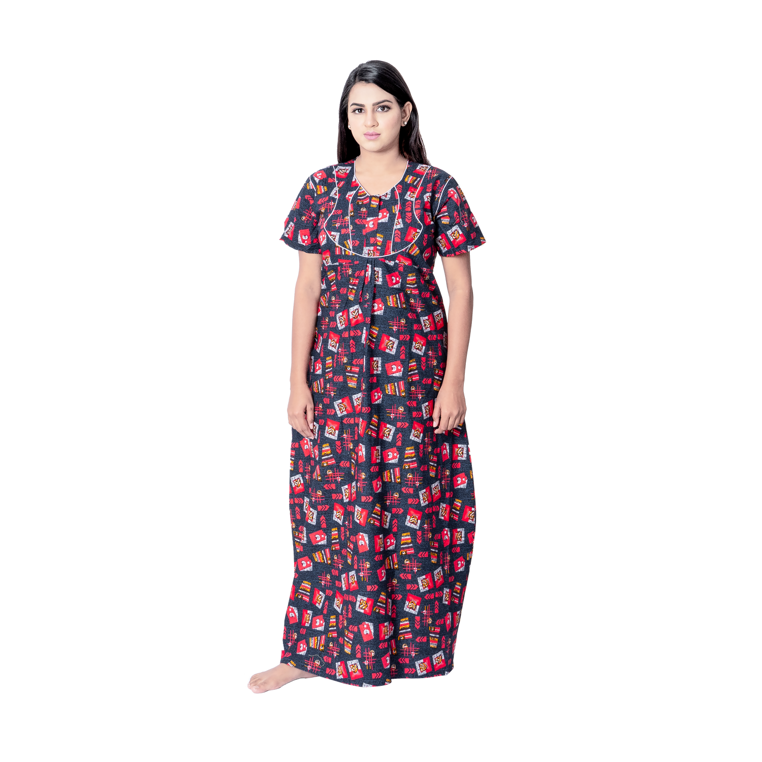 Aishwarya's Modern & New Regular Fit Cotton Printed Nighties - All Over Printed Stylish Nightwear for Stylish Women | Side Mobile Pocket | Beautiful Nighties for Stylish Women's | Colourful Printed Cotton Nighties - A003