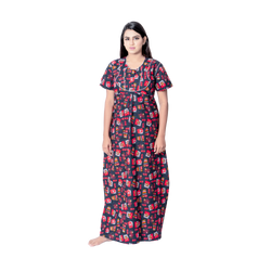 Aishwarya's Modern & New Regular Fit Cotton Printed Nighties - All Over Printed Stylish Nightwear for Stylish Women | Side Mobile Pocket | Beautiful Nighties for Stylish Women's | Colourful Printed Cotton Nighties - A003