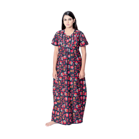 Aishwarya's Modern & New Regular Fit Cotton Printed Nighties - All Over Printed Stylish Nightwear for Stylish Women | Side Mobile Pocket | Beautiful Nighties for Stylish Women's | Colourful Printed Cotton Nighties - A003