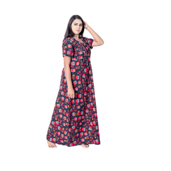 Aishwarya's Modern & New Regular Fit Cotton Printed Nighties - All Over Printed Stylish Nightwear for Stylish Women | Side Mobile Pocket | Beautiful Nighties for Stylish Women's | Colourful Printed Cotton Nighties - A003