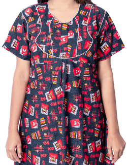 Aishwarya's Modern & New Regular Fit Cotton Printed Nighties - All Over Printed Stylish Nightwear for Stylish Women | Side Mobile Pocket | Beautiful Nighties for Stylish Women's | Colourful Printed Cotton Nighties - A003
