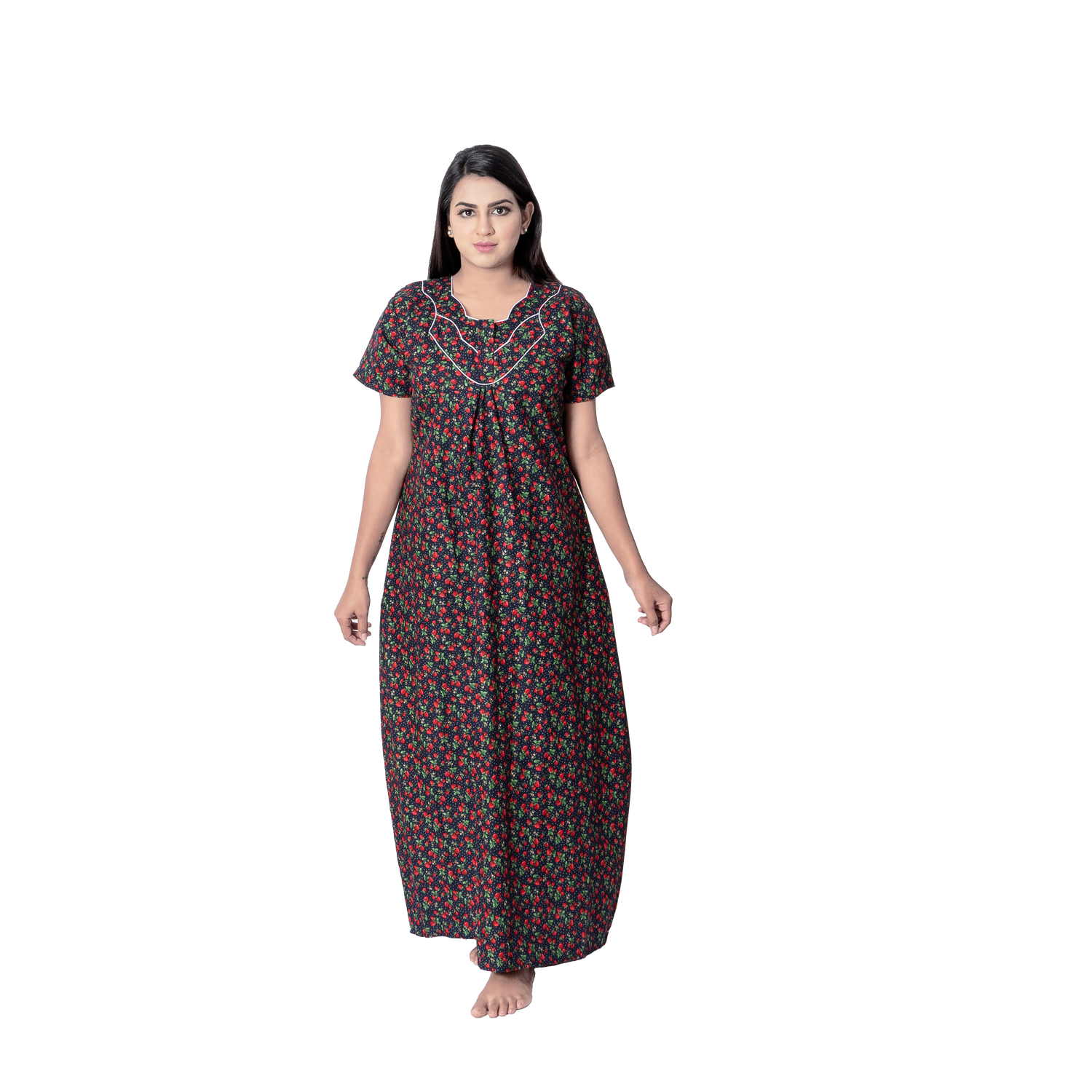 Aishwarya's Modern & New Regular Fit Cotton Printed Nighties - All Over Printed Stylish Nightwear for Stylish Women | Side Mobile Pocket | Beautiful Nighties for Stylish Women's | Colourful Printed Cotton Nighties - A004