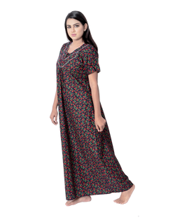 Aishwarya's Modern & New Regular Fit Cotton Printed Nighties - All Over Printed Stylish Nightwear for Stylish Women | Side Mobile Pocket | Beautiful Nighties for Stylish Women's | Colourful Printed Cotton Nighties - A004
