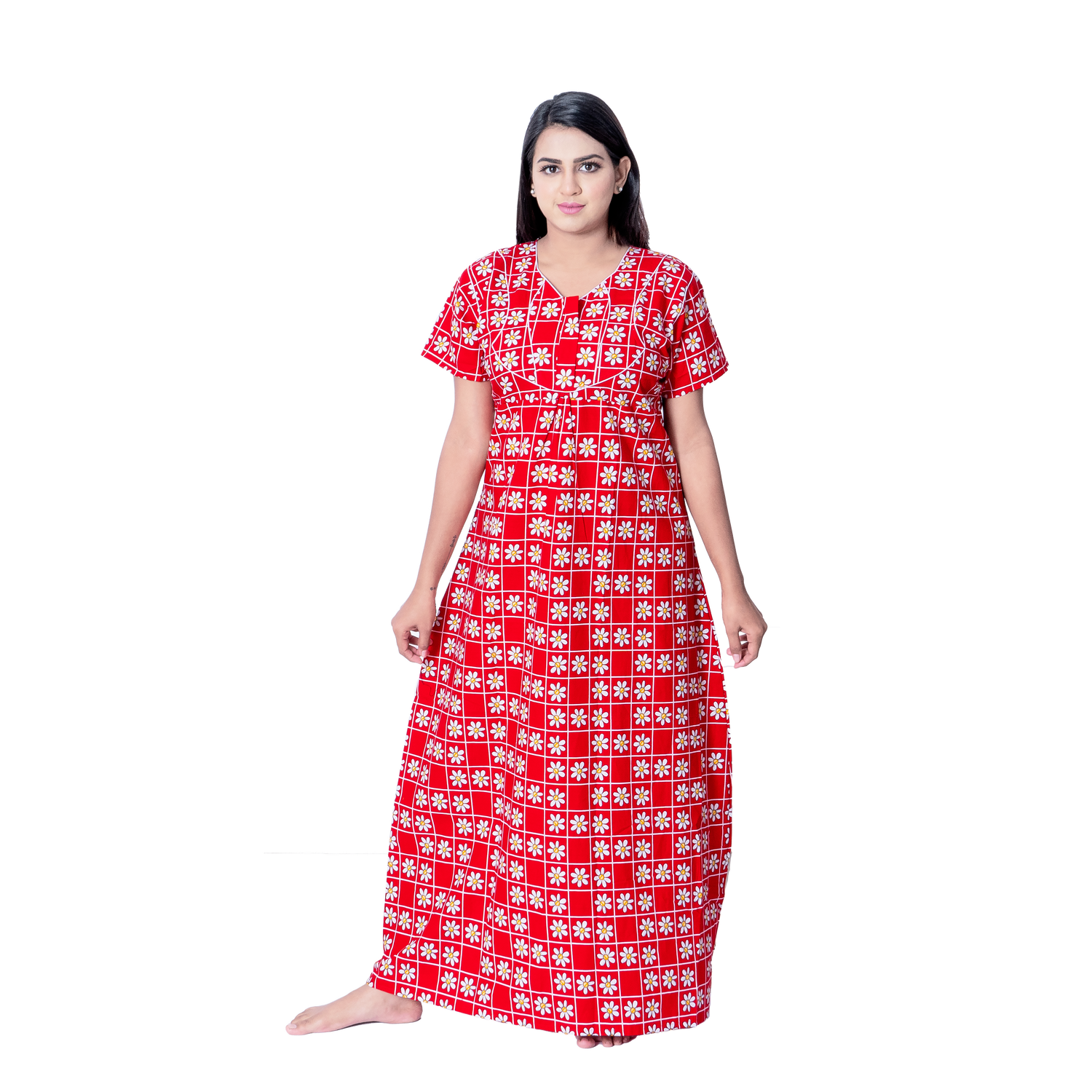 Aishwarya's Modern & New Regular Fit Cotton Printed Nighties - All Over Printed Stylish Nightwear for Stylish Women | Side Mobile Pocket | Beautiful Nighties for Stylish Women's | Colourful Printed Cotton Nighties - A006