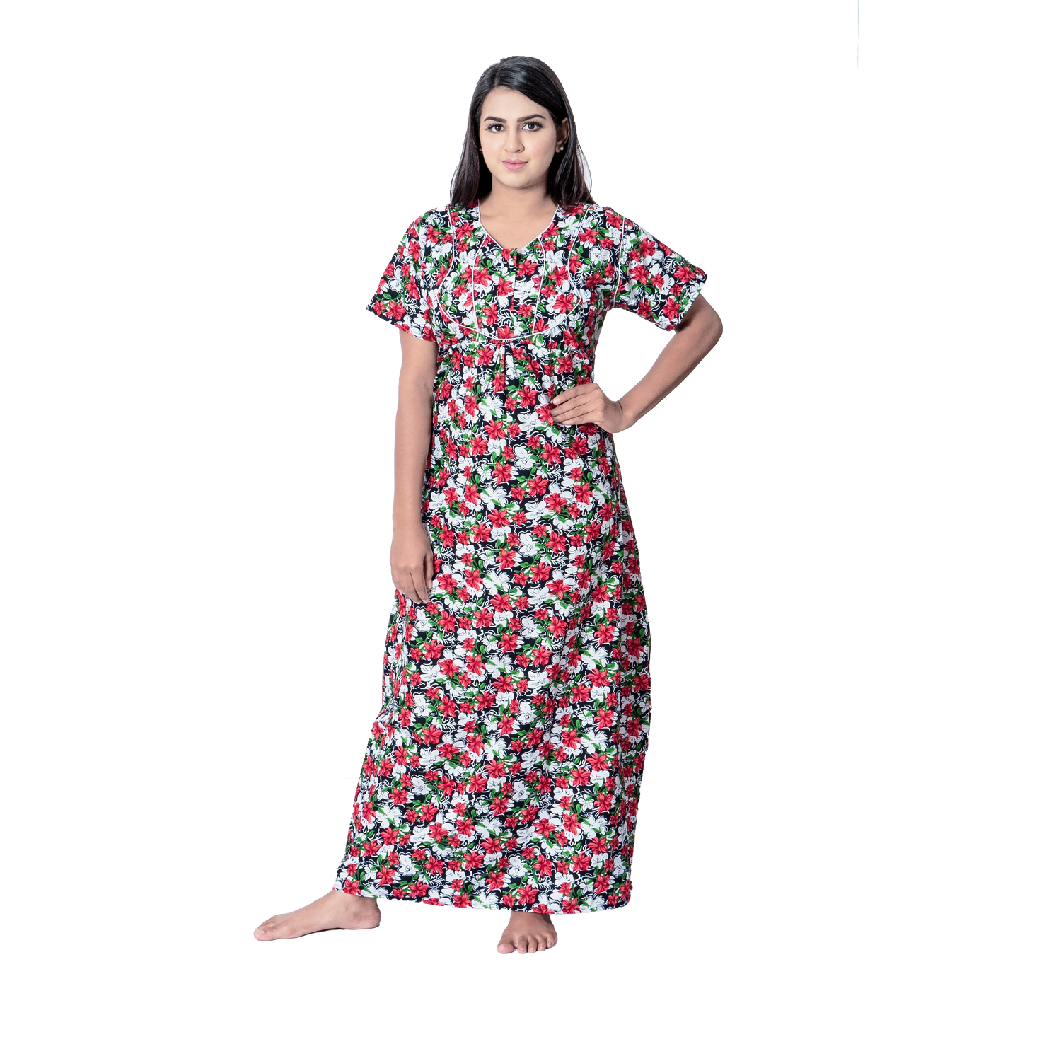 Aishwarya's Modern & New Regular Fit Cotton Printed Nighties - All Over Printed Stylish Nightwear for Stylish Women | Side Mobile Pocket | Beautiful Nighties for Stylish Women's | Colourful Printed Cotton Nighties - A007