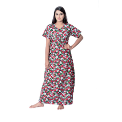 Aishwarya's Modern & New Regular Fit Cotton Printed Nighties - All Over Printed Stylish Nightwear for Stylish Women | Side Mobile Pocket | Beautiful Nighties for Stylish Women's | Colourful Printed Cotton Nighties - A007