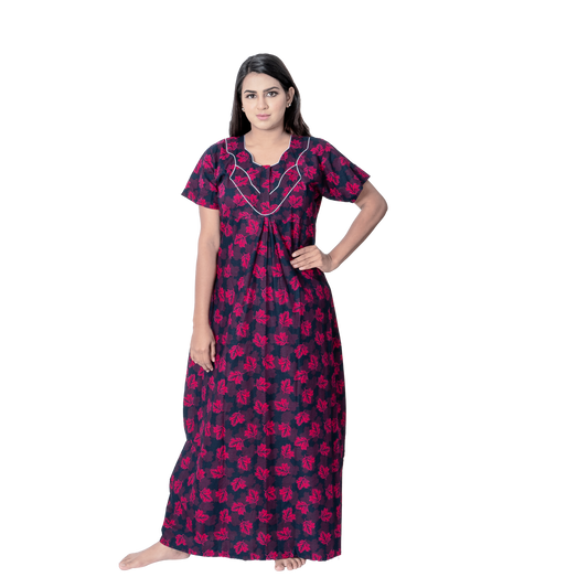 Aishwarya's Modern & New Regular Fit Cotton Printed Nighties - All Over Printed Stylish Nightwear for Stylish Women | Side Mobile Pocket | Beautiful Nighties for Stylish Women's | Colourful Printed Cotton Nighties - A008