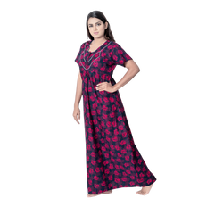 Aishwarya's Modern & New Regular Fit Cotton Printed Nighties - All Over Printed Stylish Nightwear for Stylish Women | Side Mobile Pocket | Beautiful Nighties for Stylish Women's | Colourful Printed Cotton Nighties - A008