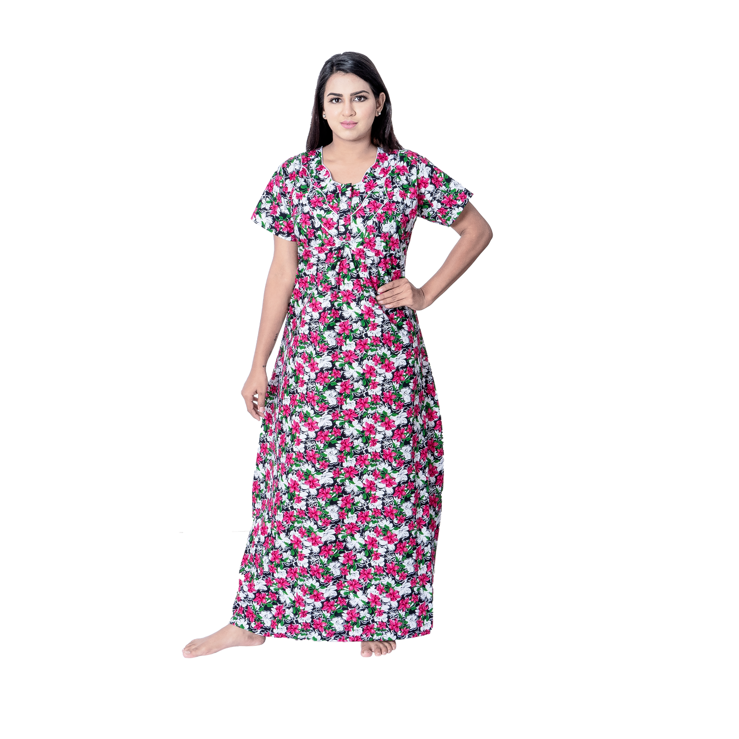 Aishwarya's Modern & New Regular Fit Cotton Printed Nighties - All Over Printed Stylish Nightwear for Stylish Women | Side Mobile Pocket | Beautiful Nighties for Stylish Women's | Colourful Printed Cotton Nighties - A010