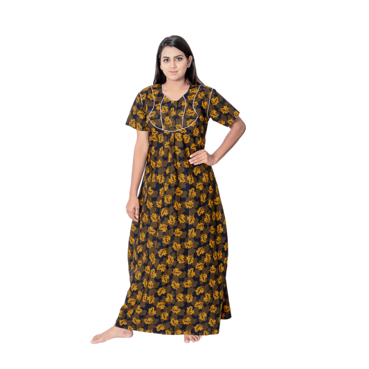 Aishwarya's Modern & New Regular Fit Cotton Printed Nighties - All Over Printed Stylish Nightwear for Stylish Women | Side Mobile Pocket | Beautiful Nighties for Stylish Women's | Colourful Printed Cotton Nighties - A011