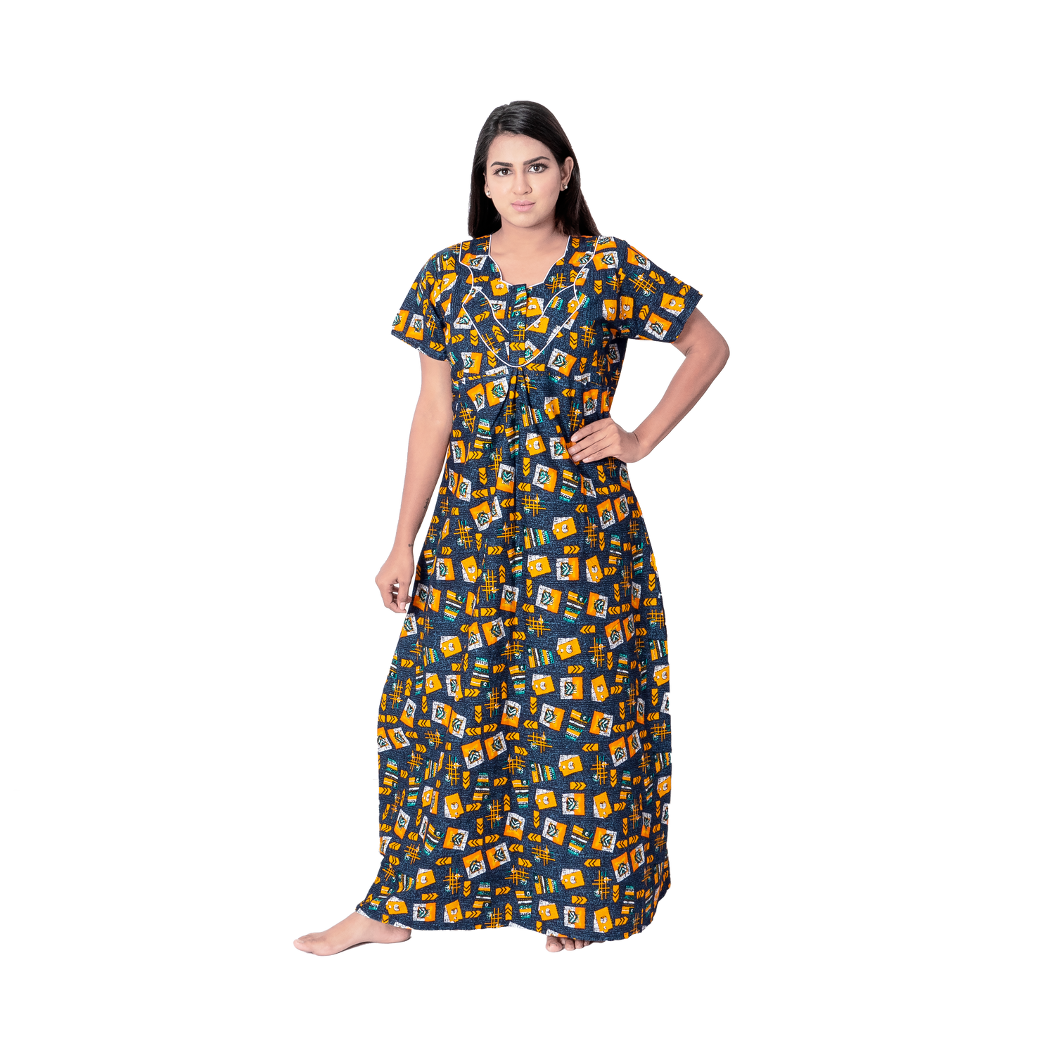 Aishwarya's Modern & New Regular Fit Cotton Printed Nighties - All Over Printed Stylish Nightwear for Stylish Women | Side Mobile Pocket | Beautiful Nighties for Stylish Women's | Colourful Printed Cotton Nighties - A012
