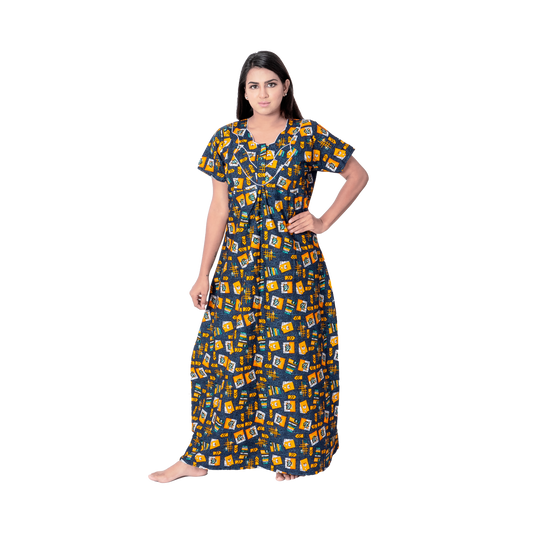 Aishwarya's Modern & New Regular Fit Cotton Printed Nighties - All Over Printed Stylish Nightwear for Stylish Women | Side Mobile Pocket | Beautiful Nighties for Stylish Women's | Colourful Printed Cotton Nighties - A012