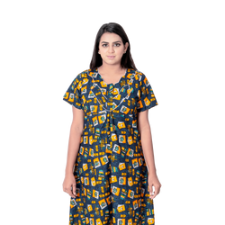 Aishwarya's Modern & New Regular Fit Cotton Printed Nighties - All Over Printed Stylish Nightwear for Stylish Women | Side Mobile Pocket | Beautiful Nighties for Stylish Women's | Colourful Printed Cotton Nighties - A012
