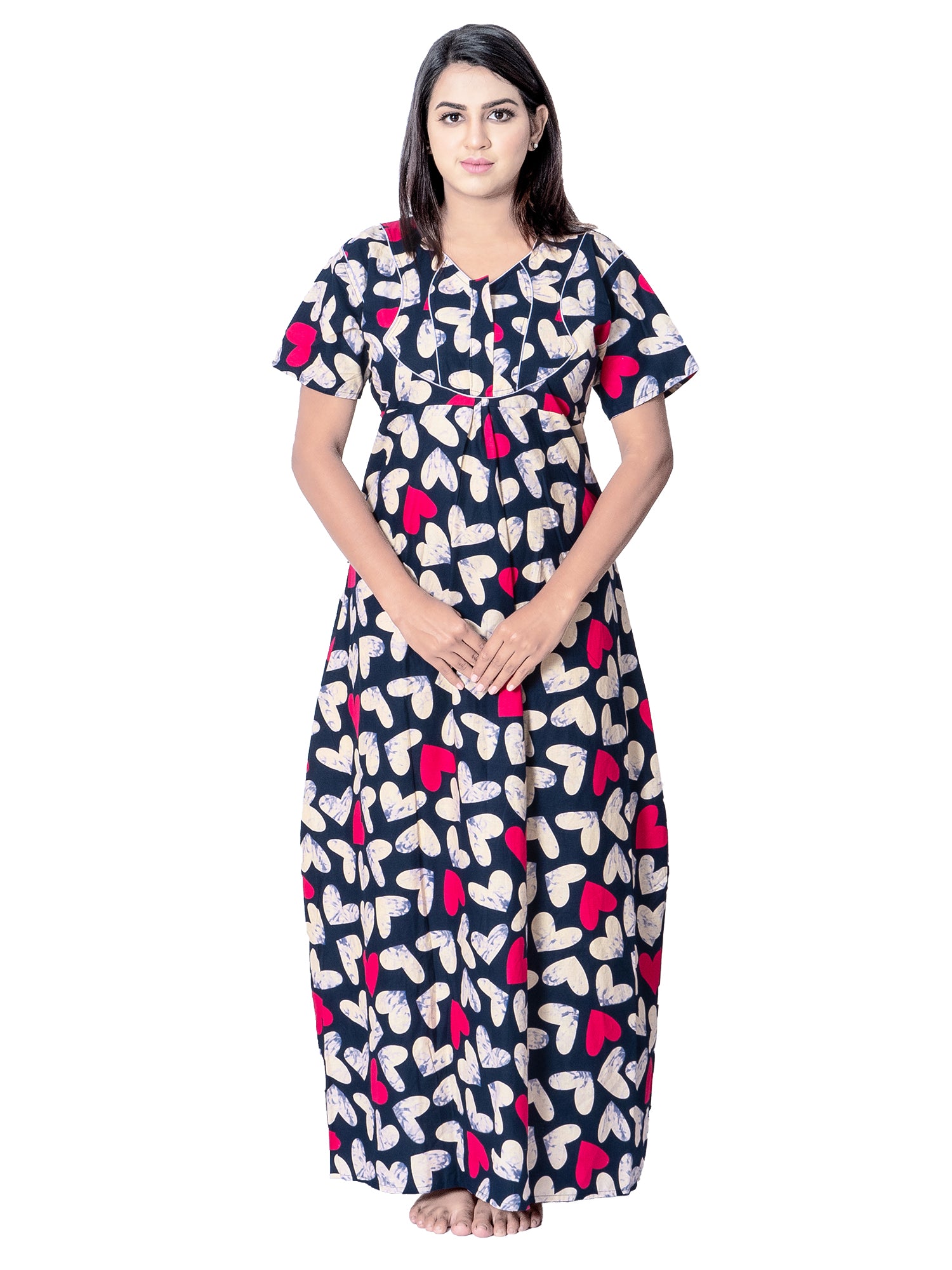 Aishwarya's Modern & New Regular Fit Cotton Printed Nighties - All Over Printed Stylish Nightwear for Stylish Women | Side Mobile Pocket | Beautiful Nighties for Stylish Women's | Colourful Printed Cotton Nighties - A013