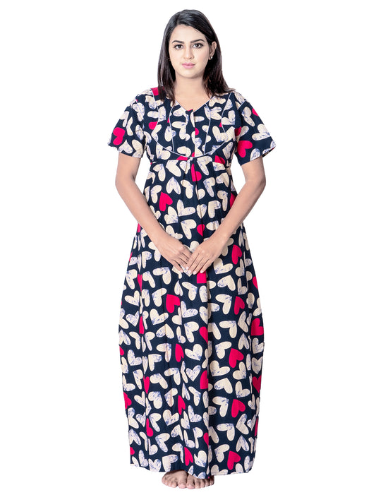 Aishwarya's Modern & New Regular Fit Cotton Printed Nighties - All Over Printed Stylish Nightwear for Stylish Women | Side Mobile Pocket | Beautiful Nighties for Stylish Women's | Colourful Printed Cotton Nighties - A013